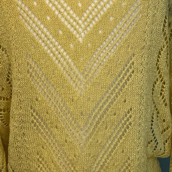 Line & Dot Crochet Sweater Yellow Lace Boat Neck Bell Long Sleeves Open Knit S - Picture 6 of 8